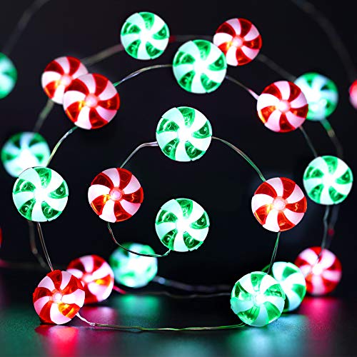 Candy String Lights Decor 10ft with 30 LEDs - Red & Green, 8 Modes, Battery Operated