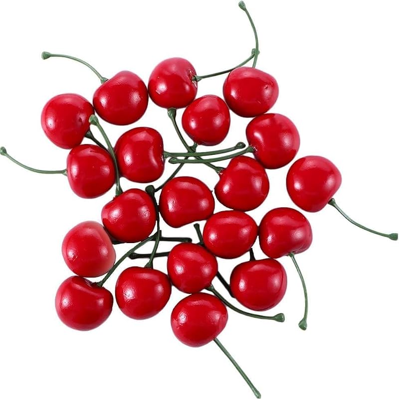 20pcs Artificial Red Cherries - Lifelike Fake Fruit for Kitchen Decor