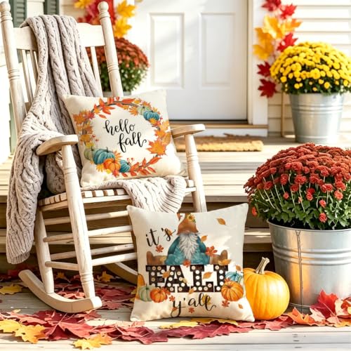 NIGHTWISH Fall Pillow Covers 18x18 (Set of 4) - Pumpkin & Maple Leaf Decor