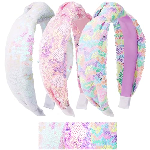 Moikolok Sequin Knotted Headbands 3-Pack Sparkly Hair Accessories
