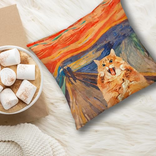 Funny Abstract Orange Cat Pillow Cover 18x18, Retro Modern Flannelette Case