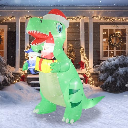 Inflatable Christmas Dinosaur with Santa Claus - 8 FT Outdoor Holiday Decor