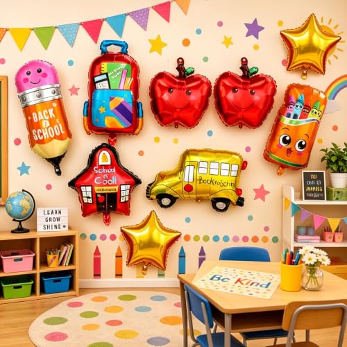 Back to School Decorations Balloons Set - 9 PCS School Theme Foil Balloons - Back to School-A