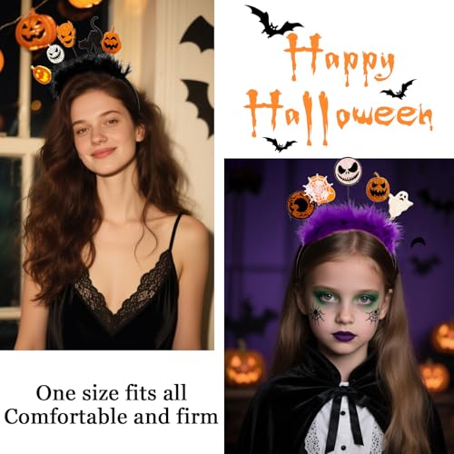 2 Pcs Halloween Feather Headbands Ghost Pumpkin Spider Web Hair Accessories