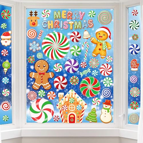 Christmas Candy Window Decals & Stickers - Holiday Holiday Decorations for Glass & Walls