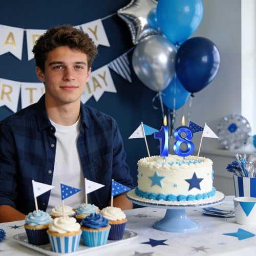 GloryMo Navy Blue Number 16 Birthday Candle, 5.11-Inch Cake Topper
