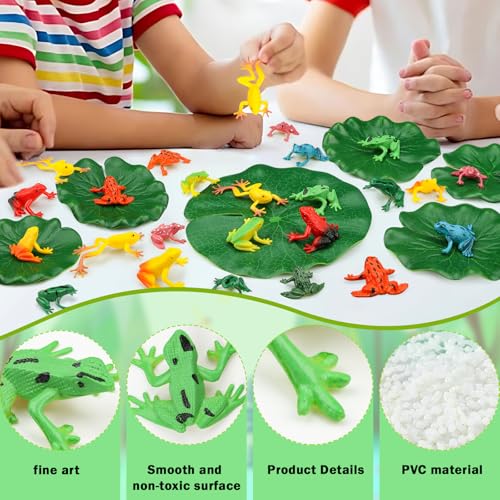 24 Mini Plastic Frog Toys & Lily Pads - Realistic Pool Decor