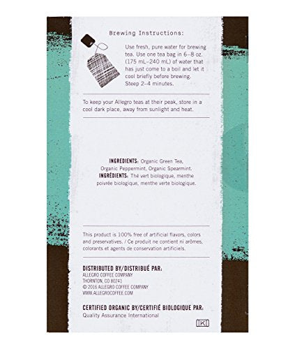 Allegro Tea, Organic Northwest Minty Green Tea Bags, 20 ct