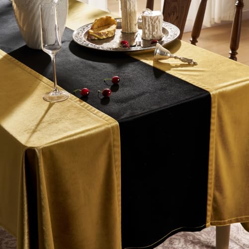 Gold and Black Velvet Rectangular Tablecloth - Luxury Christmas Decor 120x60 Inches