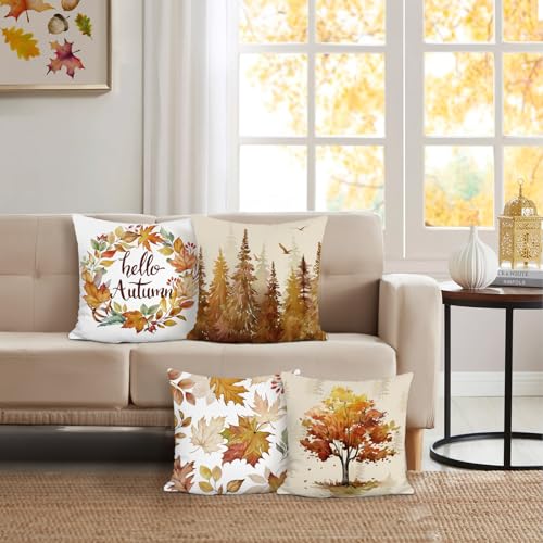 Autumn Decorative Throw Pillow Covers - Set of 4, 18x18 Inches