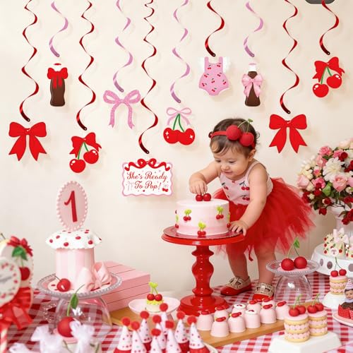 Ready to Pop Baby Shower Hanging Swirls Red Cherry Soda Theme 20 Pcs