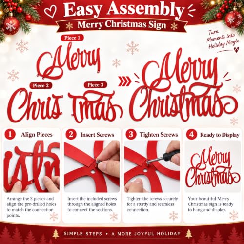 47 Inch Red Merry Christmas Metal Wall Decor - Outdoor Holiday Decoration