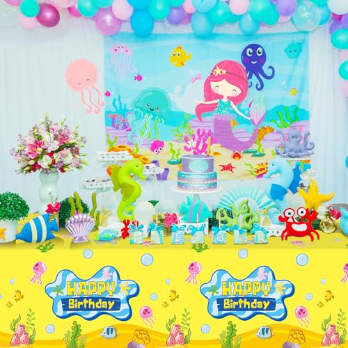 3 Pcs Yellow Ocean Birthday Tablecloths for Kids Parties - 54x108 Inch