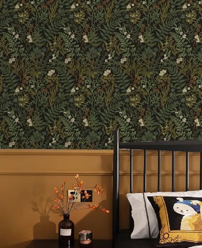 GLOW4U Dark Green Fern Botanical Peel and Stick Vinyl Shelf Liner 17.5x117"