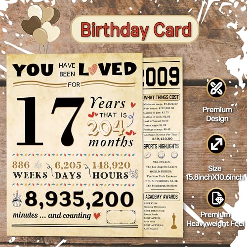 17th Birthday Card with Gold Envelope & Seal - 10.6 x 8 In