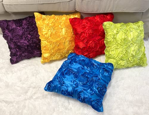 iMaylex Black Satin Rose Throw Pillow Covers, 16" x 16" (Set of 2)