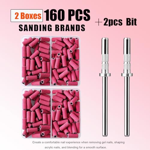 ASWEINA Small Nail Sanding Bands Set with 3.1mm Mandrel Bit - 160 Pcs 240# Fine Grit for Acrylic & Gel Manicures