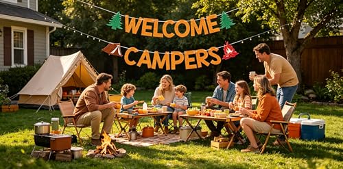 Welcome Campers Banner for Camping Themed Birthday Party Decorations