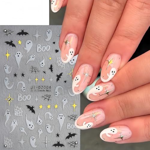 Halloween Nail Stickers 6 Sheets 3D Self-Adhesive Ghost Spider Decals