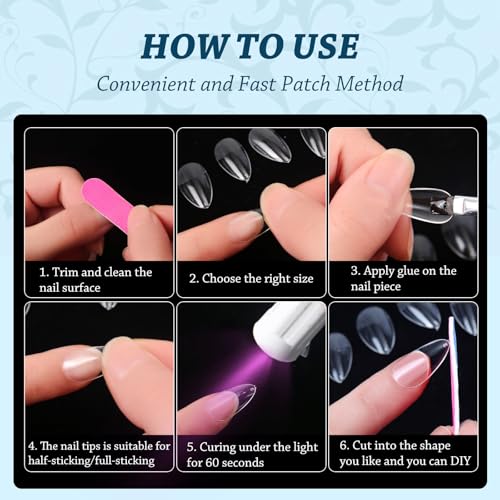Lsnisni Short Almond Gel Acrylic Nail Tips Clear 288 PCS