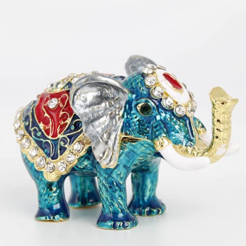 Blue Elephant Jewelry Box - Hand Painted Trinket & Gift Box, Hinged Figurine