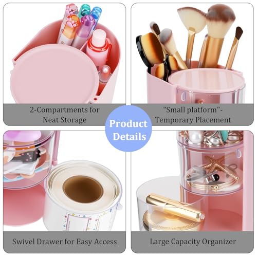 Pink 3-Tier Hair Accessories Organizer with Makeup Brush Holder
