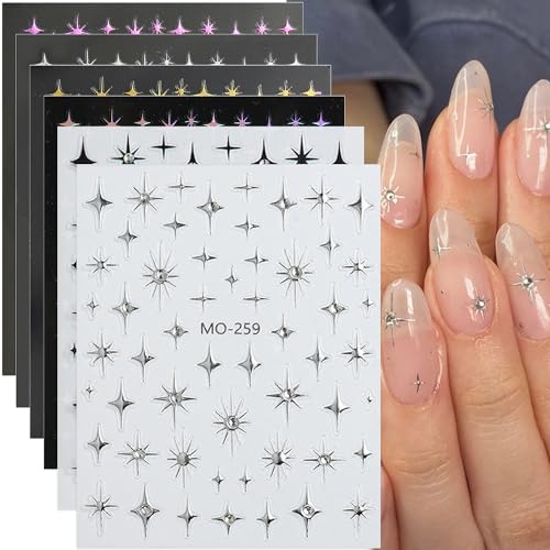 Star Nail Art Stickers 3D Self-Adhesive Crystal Decals 6 Sheets