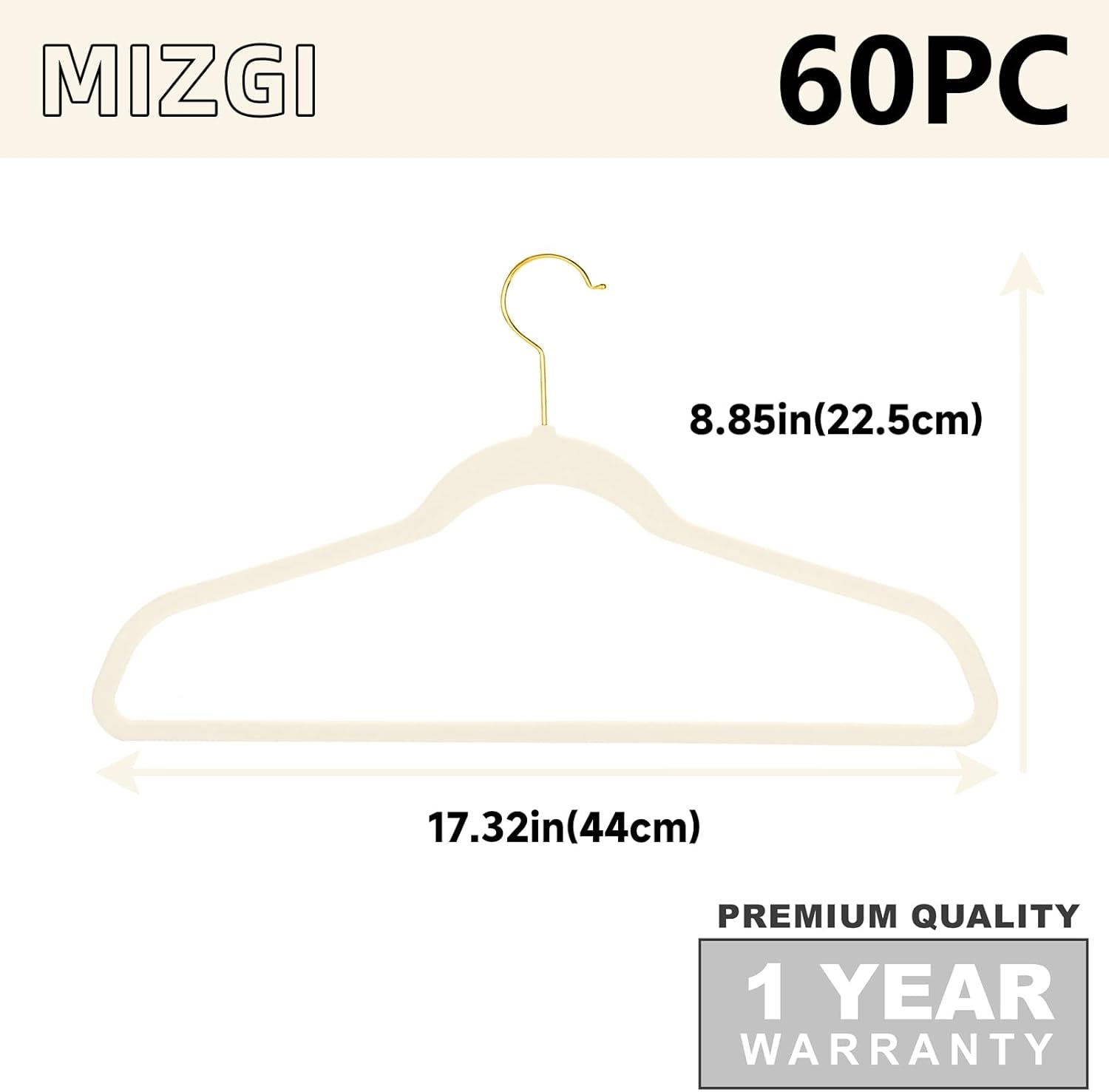 MIZGI Ivory Velvet Hangers - 60 Pack Premium Non-Slip Felt Clothes Hangers for Heavy Duty Use