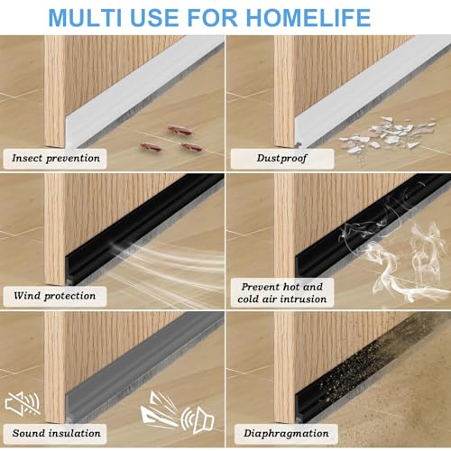 39-Inch White Door Draft Stopper with Brush - Adhesive Seal for Gaps