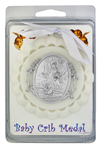 Guardian Angel Crib Medal in White - Perfect Baptism Keepsake
