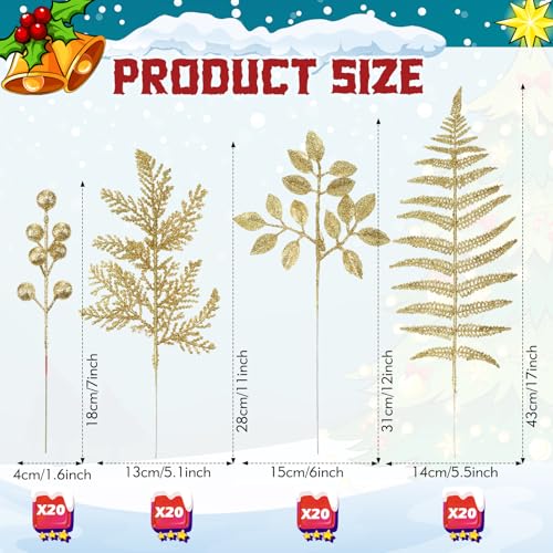 Gold Artificial Christmas Tree Picks Set - 80 Pieces Holiday Decor