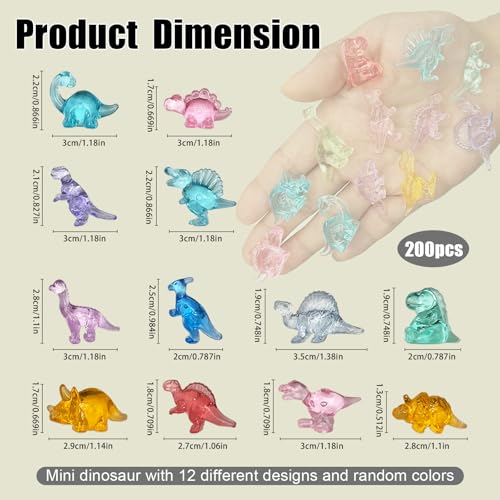 200 Pack Mini Dinosaur Figures - Multi-Colored Resin Toys for Kids