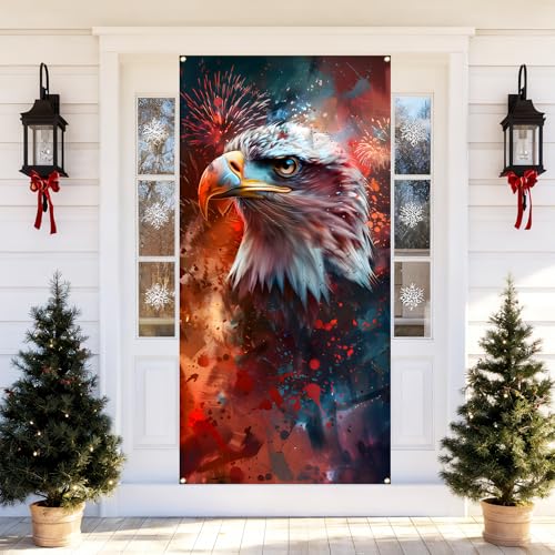 Large Patriotic 4th of July Door Cover - American Flag Banner