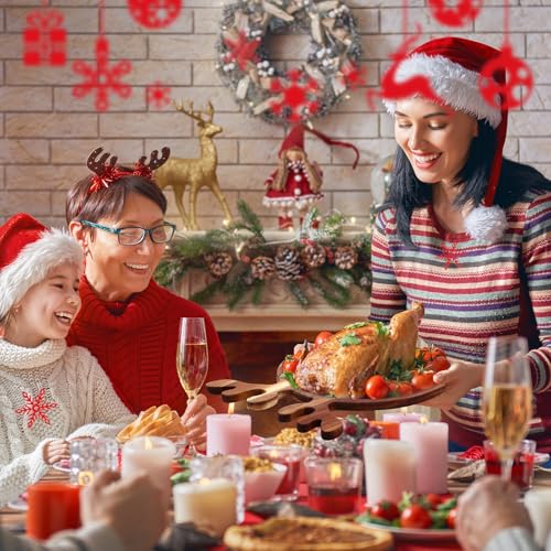3 Pcs 12-Inch Acacia Wood Christmas Charcuterie Board with Deer Antler Handles - Rustic Serving Platters