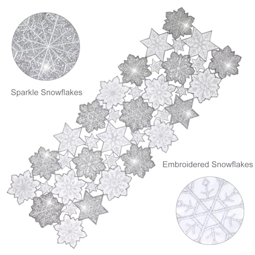 Snowflake Christmas Table Runner 13x70in Silver Embroidered Holiday Decor