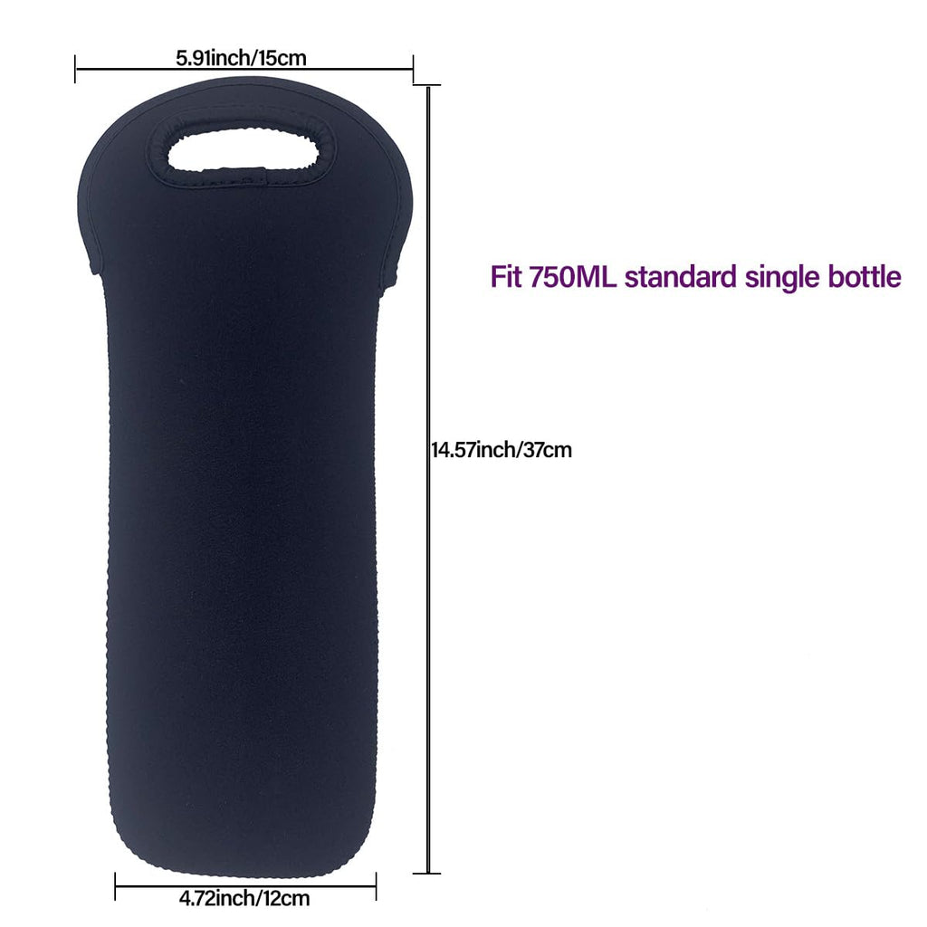 Neoprene Wine Bottle Carry Tote, Wine Bottle Bag for Wine Beer Water Bottles, Wine Cooler Bag, Black