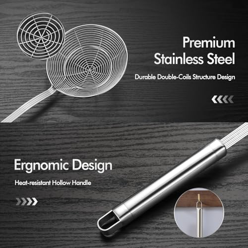 Dehov 5.3 Inch Spider Strainer with Mesh — Heavy Duty Slotted Skimmer for Cooking & Frying