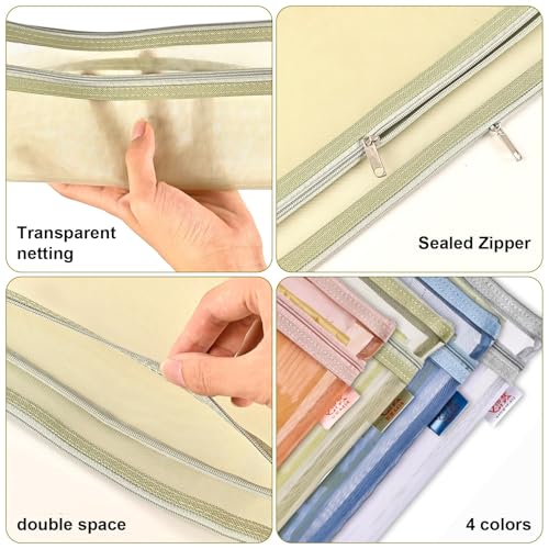4-Pack Colored Mesh Zipper Pouch Bags - Durable Nylon Storage