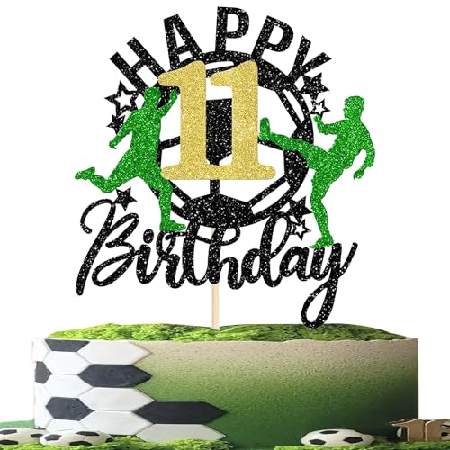 Soccer Cake Topper for 11th Birthday Party - Glitter Decoration