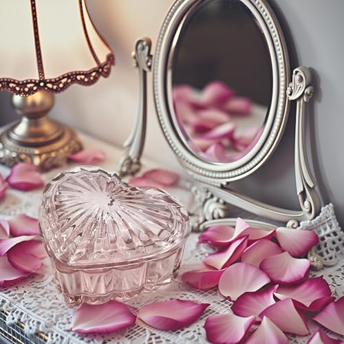Heart Shaped Glass Jewelry Box for Rings & Earrings - Vintage Pink Organizer