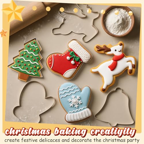 Christmas Cookie Cutters Set - Extra Large 8 Inch Classic Holiday Shapes - Santa, Stocking, Mitten, Bell, Tree, Reindeer - 6 Piece