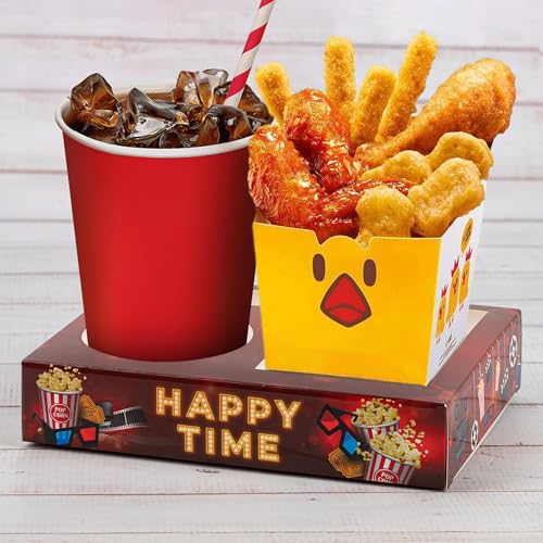 16 Pcs Retro Movie Night Snack Trays with Cup Holder - Brown