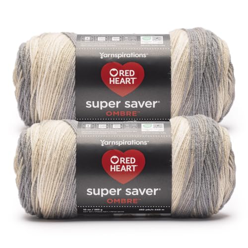 Red Heart Super Saver Ombre Yarn Slate 2-Pack - Jumbo Acrylic for Crocheting & Knitting