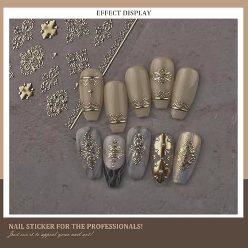 5D Embossed Gold Nail Art Stickers Self-Adhesive Decals Retro Gold