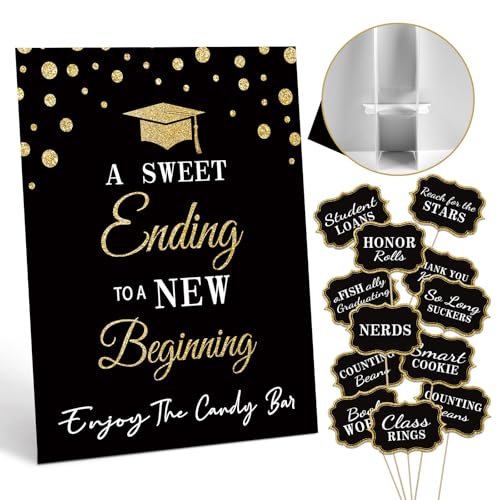 Graduation Candy Buffet Labels Set - Black and Gold Party Decor