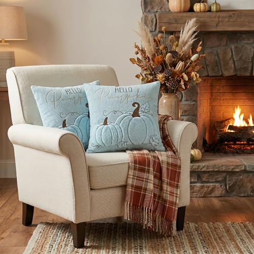 Blue Pumpkin Throw Pillow Covers 18x18 Inch - Set of 2