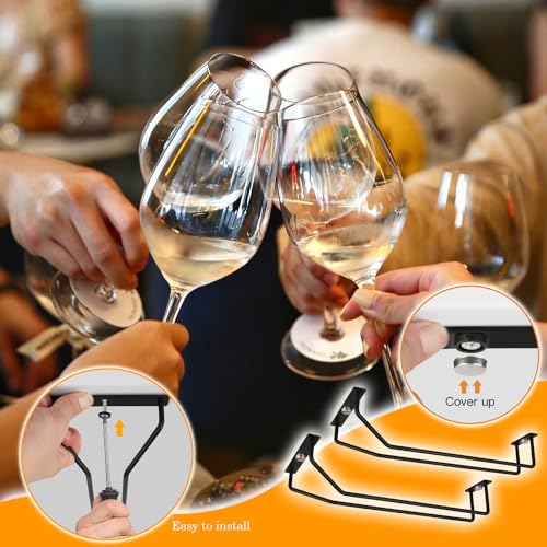 10.8 Inch Black Wine Glass Rack - Under Cabinet Stemware Holder (2 Pack)