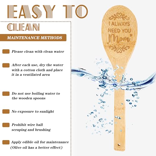 Bamboo Wooden Cooking Spoons Set - 12" Nonstick Kitchen Utensils