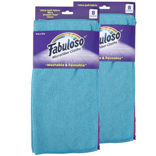Fabuloso Microfiber Cleaning Cloths - 13x13, 8 Ct, Lint-Free & Reusable