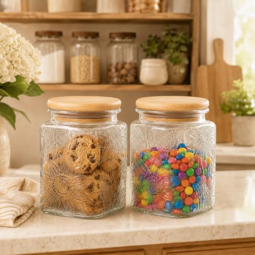 Storageasy Vintage Sunflower Glass Storage Jar - 25.3 FL OZ Square Container